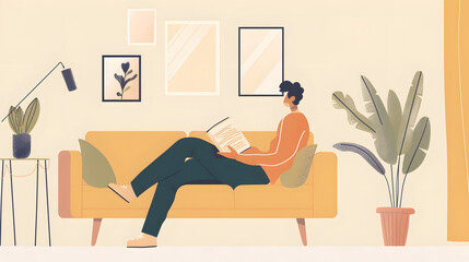 A man is sitting on a couch reading a book