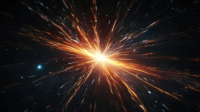 Hyperlapse golden orange light burst throught the galaxy space 