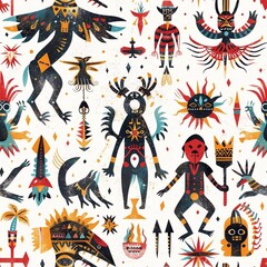 African Native Art Character Design Pattern Seamless generative ai art