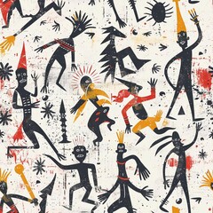 Naklejka premium African Native Art Character Design Pattern Seamless generative ai art