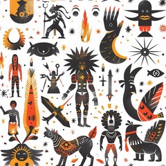 African Native Art Character Design Pattern Seamless generative ai art