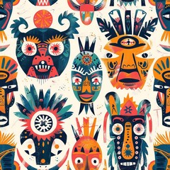 African Native Art Character Design Pattern Seamless generative ai art