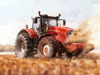 Tractor with a grain auger, moving grain, realistic textures