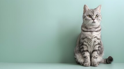 Obraz premium American Shorthair Cat Embraces Technology in a MintHued Solitude