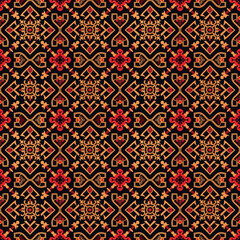 Elegant Vietnamese traditional geometric pattern with red and gold motifs. Seamless tile design