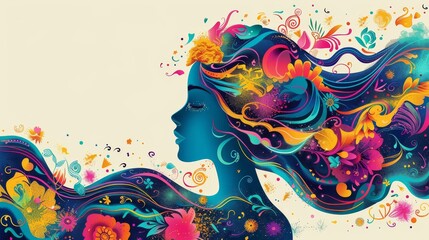 Obraz premium Abstract color swirls on decorative background design. Swirling colors in the concept of a woman