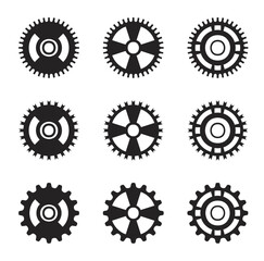 Black and white gears. Working mechanism vector.