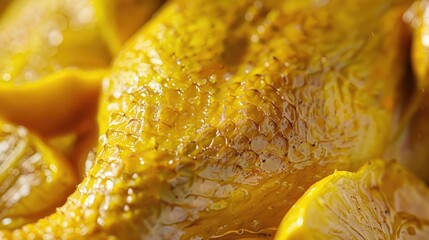 Close up Macro Photograph of Vibrant Yellow Smoked Chicken