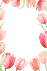 tulip themed frame or border for photos and text. in different shades of pink, red, and orange. watercolor illustration, Perfect for nursery art, simple clipart, single object, white color background.