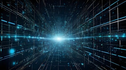 Obraz premium Digital abstract backdround for technological operations, neural networks, AI, data transmission and encryption, digital archives, audio and visual representations, scientific research. Copy space