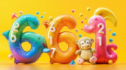 Obraz premium Chubby Plastic Balloon Art with Vibrant Rainbow Colors Forming the Number 