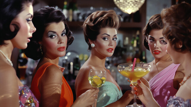 lady at 70s cocktail party, retro photo of the party. party, history, nostalgia