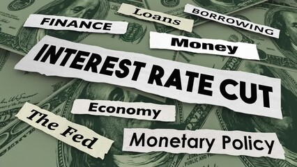 Interest Rate Cut Economy News Headlines Loan Costs Reduced 3d Animation