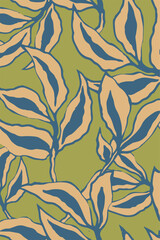 Tropical vintage red palm leaves floral seamless pattern blue background. Exotic jungle wallpaper.