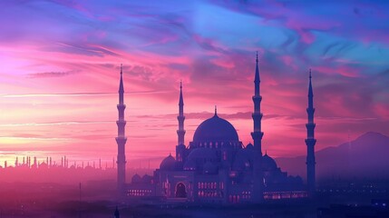Fototapeta premium Vibrant Sky at Sunset Behind Grand Mosque