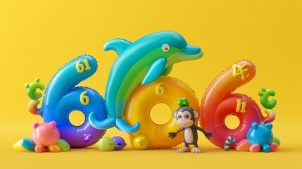 Fototapeta premium Chubby Plastic Balloon Art with Vibrant Rainbow Colors Forming the Number 