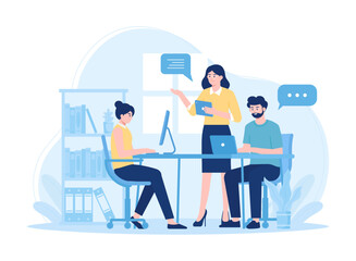 Coworkers help each other concept flat illustration