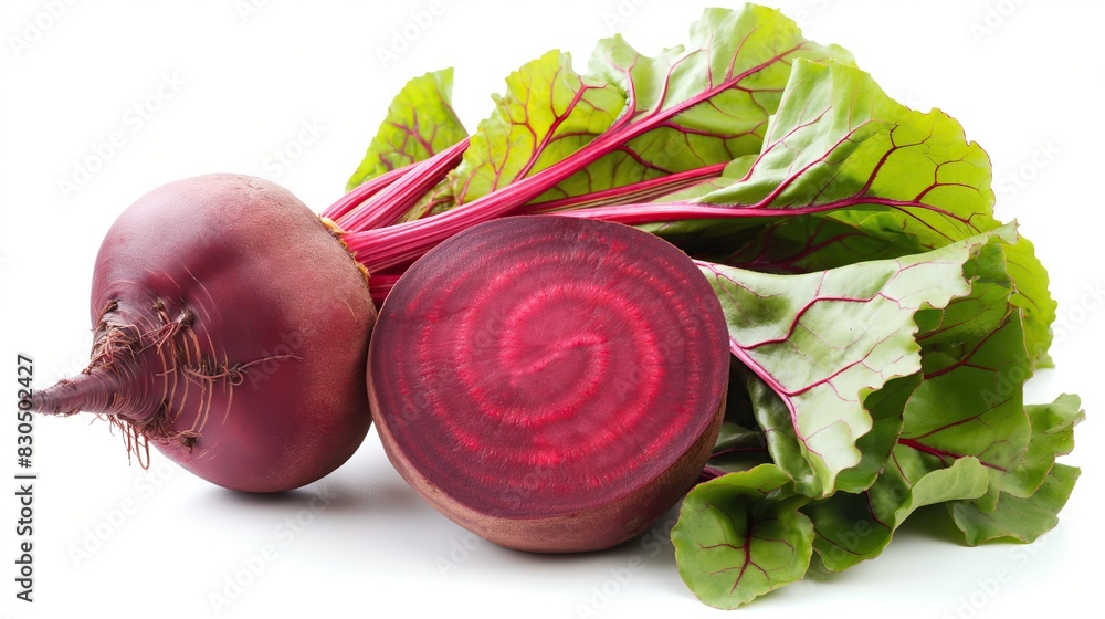 Wall mural Beetroot with leaves isolated on white background