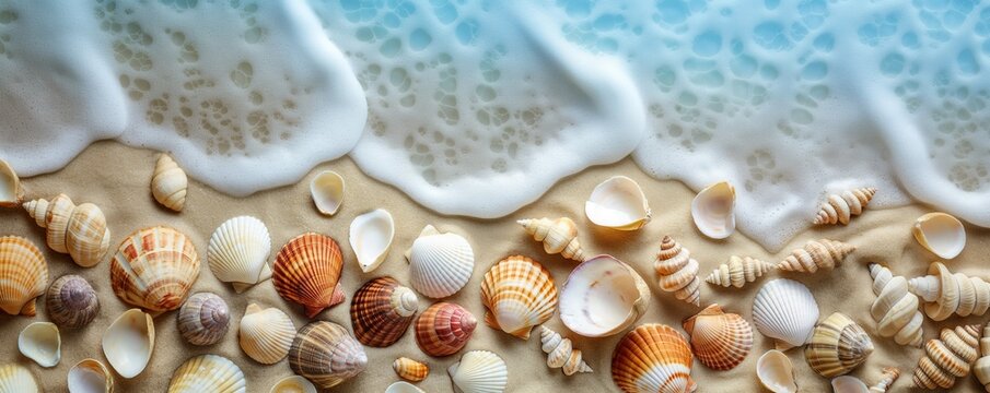 Many shells on the sand on the beach