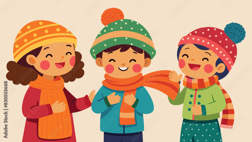 Poster children giggled with delight as they tried on the brightly patterned hats and scarves made by a loc