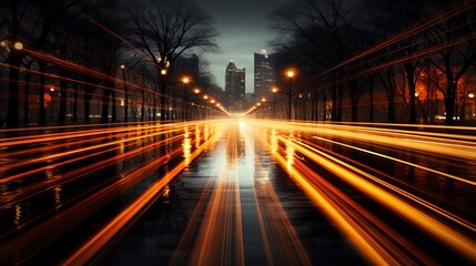 Obraz premium City street at night with long exposure light trails