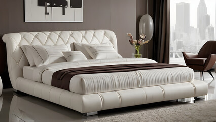 Modern comfortable bed design, unique bed design, ai generated