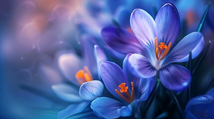 Fototapeta premium A close up photo of beautiful blue and purple crocus