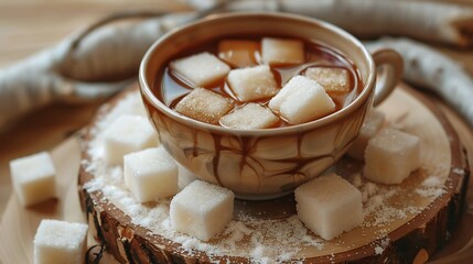 A cup with it is expected also cubes of lump sugar