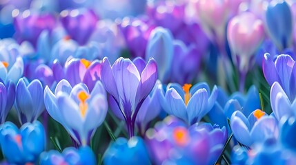 A close up photo of beautiful blue and purple crocus