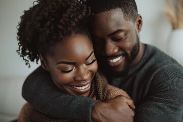 Obraz premium Black couple hugging laughing person human.