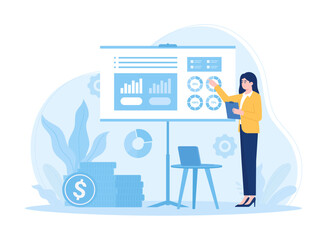 An employee presents business improvements concept flat illustration