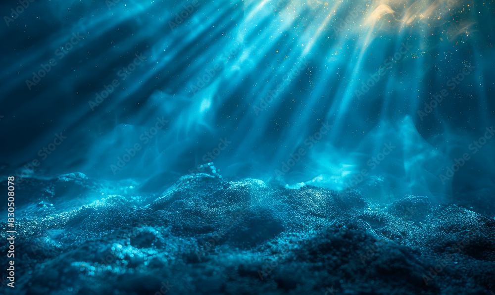 Poster abstract technology background with dynamic light rays on textured blue surface, futuristic digital 