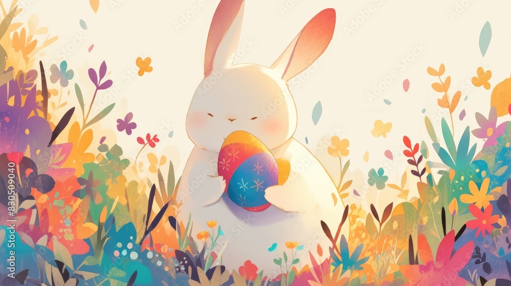 Poster A bunny holding a colorful Easter egg