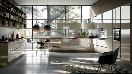 Sleek modern kitchen design in light tones