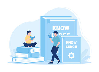 People read knowledge books concept flat illustration