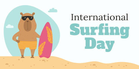 International surf day illustration with capybara