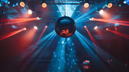 Mirror Ball Disco Lights Club Dance Party Glitter Background ai generative