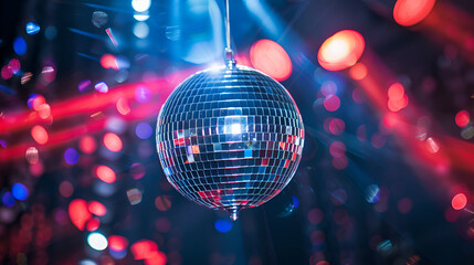 Mirror Ball Disco Lights Club Dance Party Glitter Background ai generative