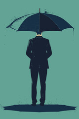 Economic Recovery Post-COVID-19: Businessman Shielding Against Recession with Strong Umbrella