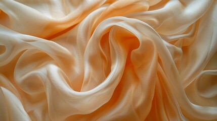  A tight shot of an orange-white fabric, adorned with copious ruffles at its top and lower hem