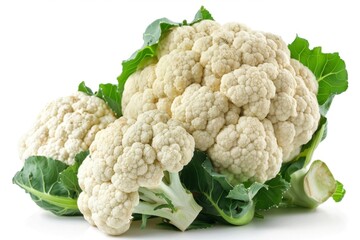 A head of cauliflower sits on a white background