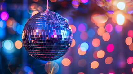 Mirror Ball Disco Lights Club Dance Party Glitter Background ai generative
