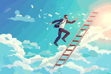 Failing Forward: Ambitious Businessman Falls from Ladder of Success in Pursuit of Career Goals