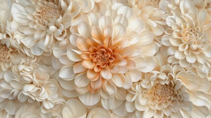  A close-up of paper flower bouquet on white paper Middle features a light orange center flower