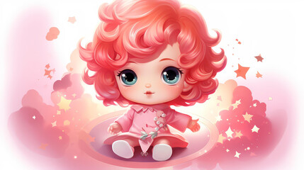 Fototapeta premium Playful Nebula illustration in chibi style with vivid colors and pastel tones.