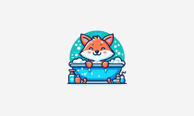 fox cute smile on bath tub vector illustration flat design