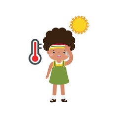 kid with summer Heatstroke, cute cartoon character flat style vector illustration on white background