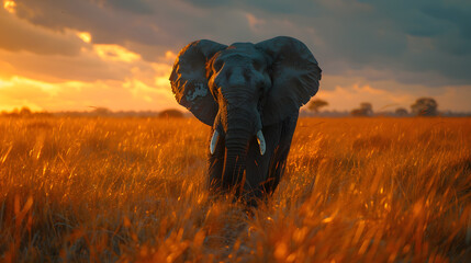 An elephant seeks refuge from rising temperatures, the effects of climate change and the climate crisis. Increased environmental awareness and global efforts to mitigate climate impact.