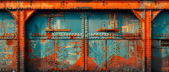 Old, rough, aged and deteriorated metal doors, texture and weathered surface