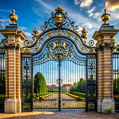 Obraz premium Decorative wrought-iron fence with gate